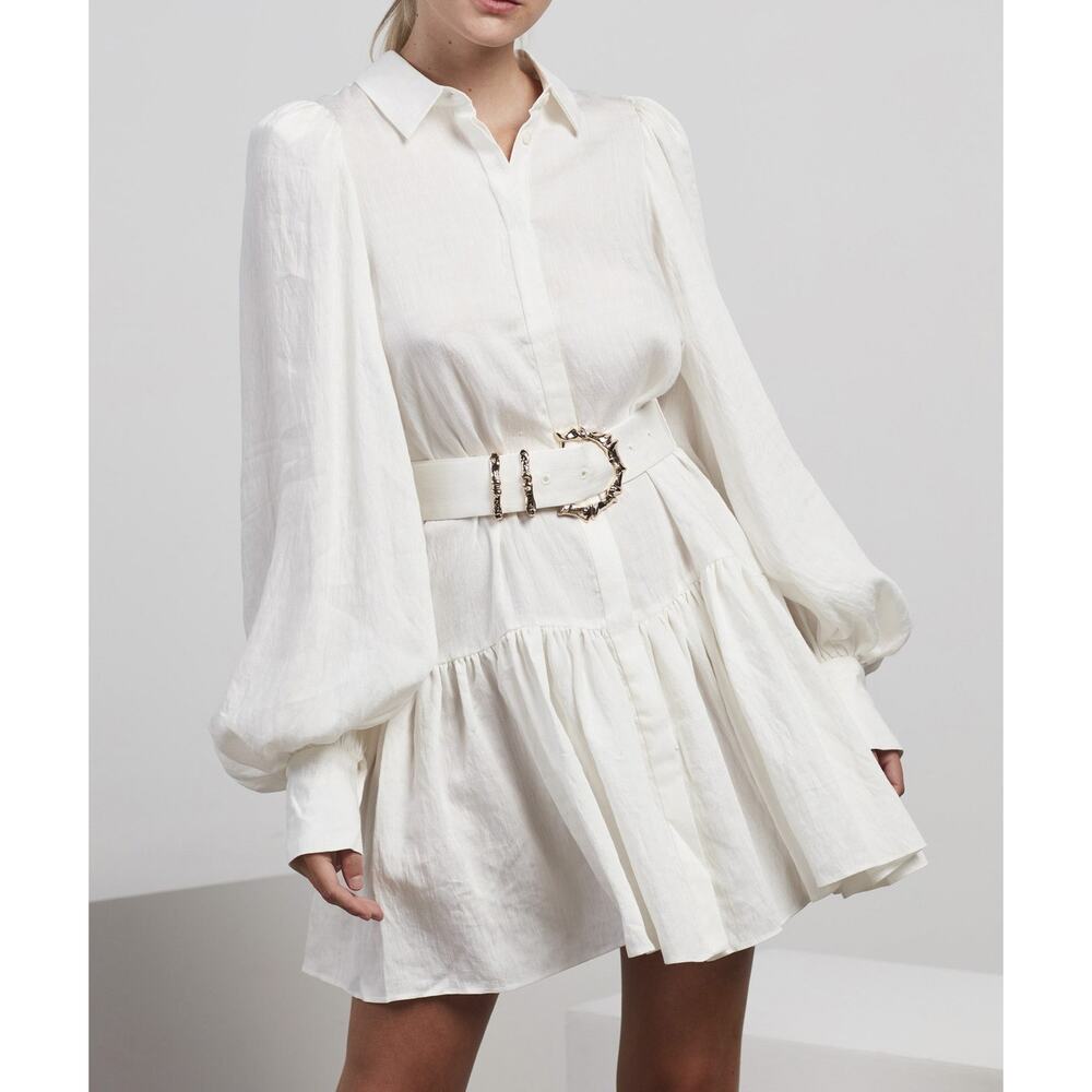 ACLER Sherwood White Long Sleeve Belted Mini Shirt Dress Size 2(US) 6(AU)